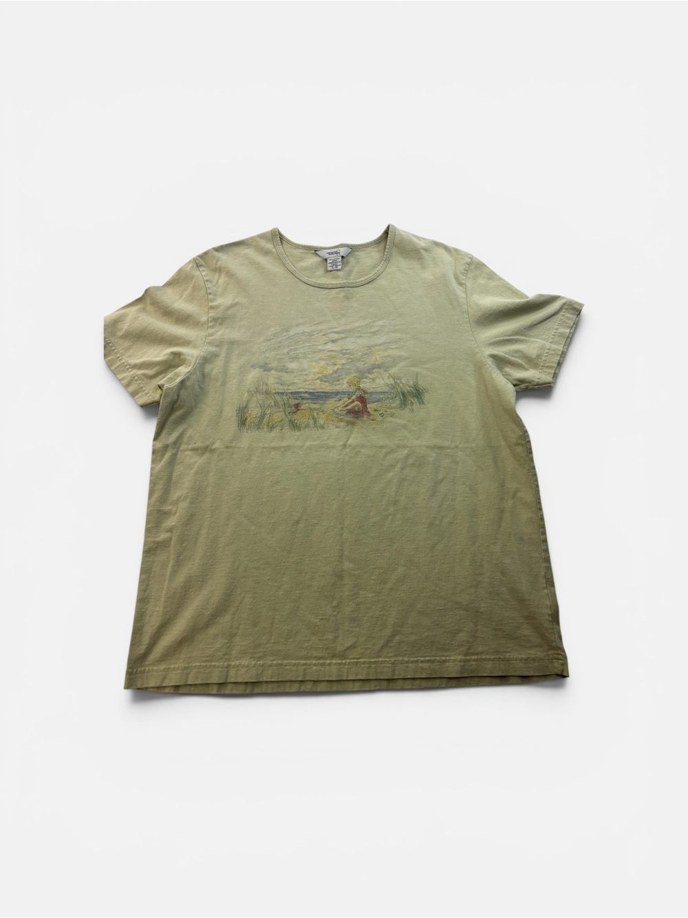 Northern Reflections Shirt VTG Womens XL Green Girl on The Beach Graphic Print